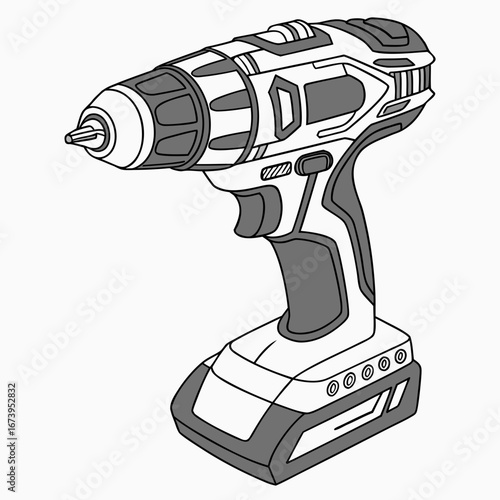 Illustration of a cordless power drill, a versatile tool for construction, repair, and various diy projects
