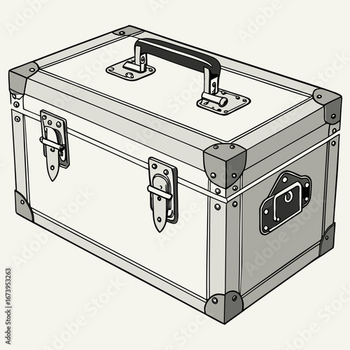Illustration of a vintage metal storage trunk with handle and locks, , perfect for storing treasures and memories