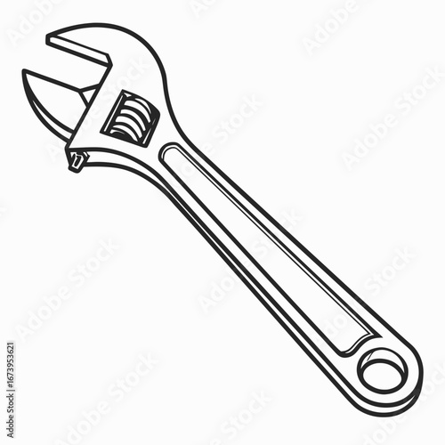 Vector art of adjustable wrench illustration, a versatile tool for various repair and construction tasks, showcasing its mechanical design