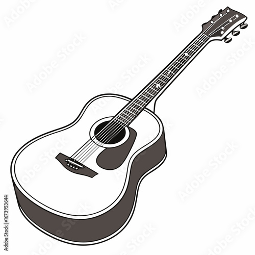 Vector art of acoustic guitar illustration, capturing its timeless charm and musicality, ideal for projects celebrating music and artistic expression