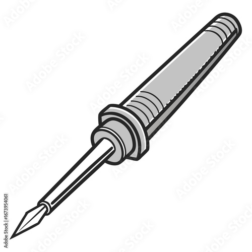 Vector art of soldering iron line art, a tool for electronics repair, electrical work, and diy projects, featuring a heated metal tip