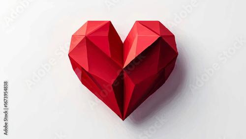 Geometric Red Heart Paper Sculpture on White

