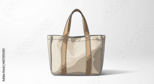 Elegant and simple reusable shopping bag made of canvas fabric. A minimalist and eco-friendly daily essential accessory isolated with a soft shadow