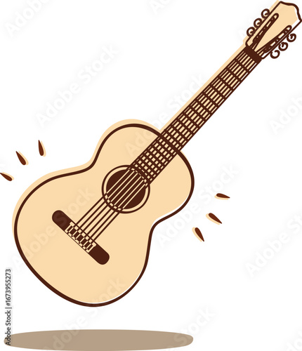 Vector illustration of an acoustic guitar on white background. Musical instrument symbol of harmony, creativity, and melody. Ideal for design, music projects, and educational materials.