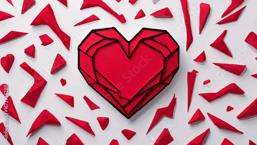 Geometric Red Heart Paper Sculpture on White

