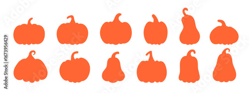 Halloween pumpkin silhouettes – bright orange shapes perfect for harvest festival graphics, seasonal patterns, and autumn decorations.