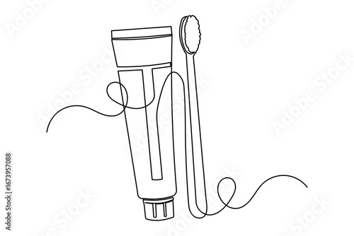 Simple toothbrush and paste continuous one line drawing minimalist isolate abstract design