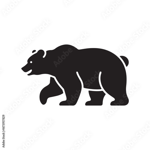 Black Bear Silhouette Walking on White Background