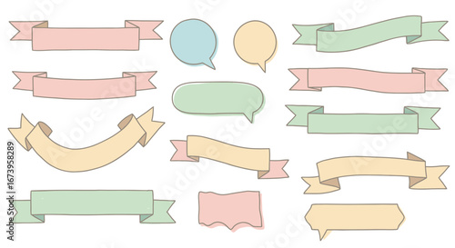 Pastel ribbons and speech bubbles illustration perfect for invitations and graphic design
