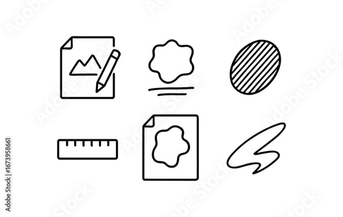simple outline stroke icon isolated on white background: paper drawing ink mark field ruler edge art page brush stroke