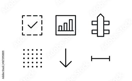 simple outline stroke icon isolated on white background: marked zone chart fence post dotted grid arrow mark section line