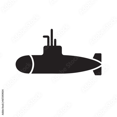Black silhouette of a submarine on a white background