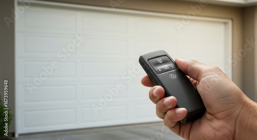 Operating garage door with hand using remote control for home automation
