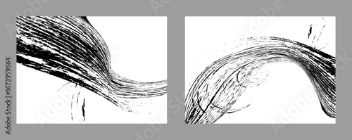 Strokes of black paint on a white background. Set of two templates. Graffiti element. Design template for the design of banners, posters, booklets, covers