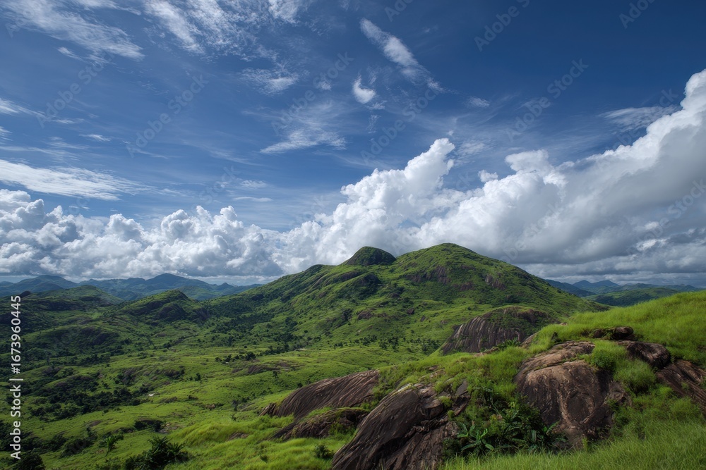 Fototapeta premium Nigeria Landscape: Majestic Idanre Hills with Breathtaking Mountain View under Blue Sky