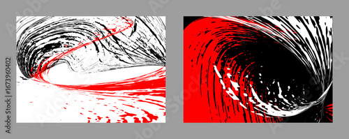 Strokes of black and red paint on a white background. Set of two templates. Graffiti element. Design template for the design of banners, posters, booklets, covers, magazines. EPS 10
