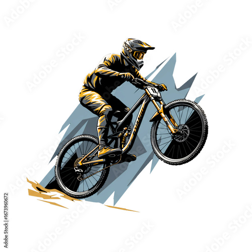 A striking downhill illustration that embodies adrenaline, skill, and the love of pushing limits in outdoor sports.