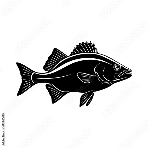 Striking black bass silhouette captures the essence of sport fishing and aquatic nature.