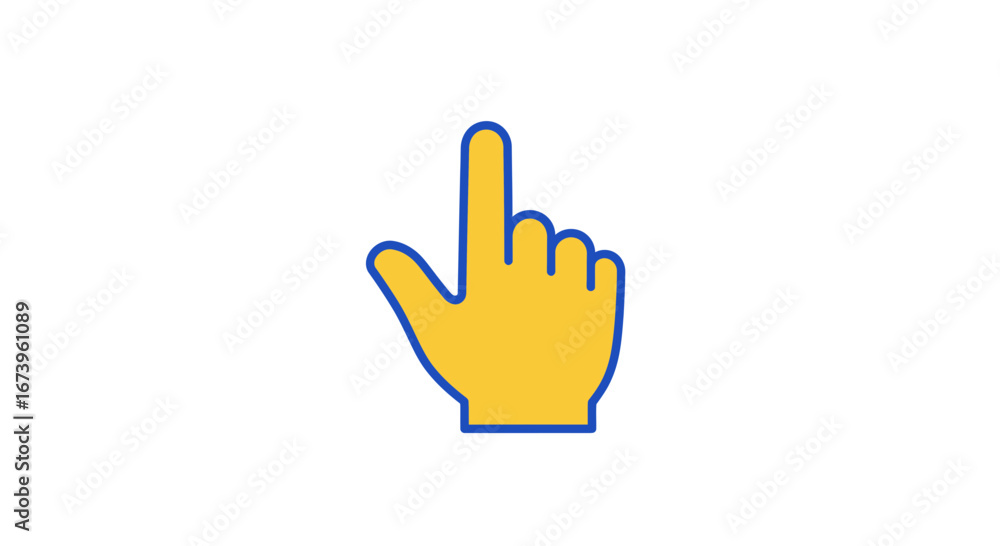 Obraz premium Illustration of a Yellow Hand Pointing Upwards with Blue Outline on White Background