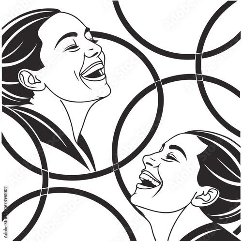 Vector art of two women are laughing with their heads thrown back