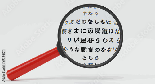 Magnifying Glass Focusing on Japanese Text for Detailed Examination and Analysis