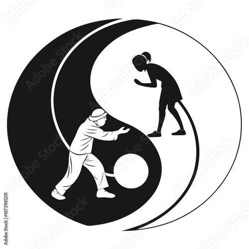 Vector art of yin and yang symbol depicting the balance and interdependence of man and woman