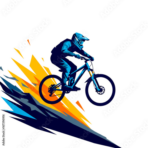 A powerful vector artwork symbolizing freedom and determination through the exciting world of downhill cycling.