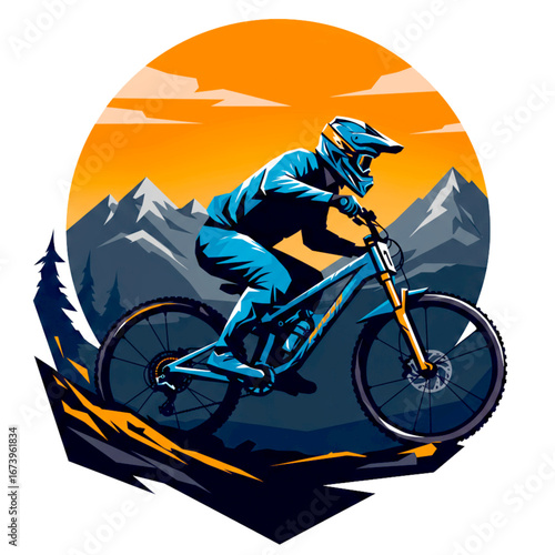 This illustration highlights the intensity of downhill riding, showing the energy, motion, and fearless spirit of adventure.