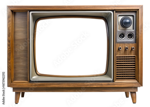 Vintage Wooden Television Set with Blank Screen for Retro Design on transparent background wooden television set blank screen perfect retro