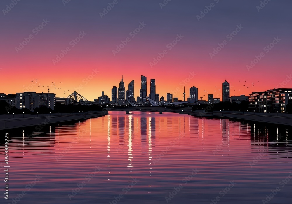 Fototapeta premium Seattle and Vancouver skylines at sunset over the water