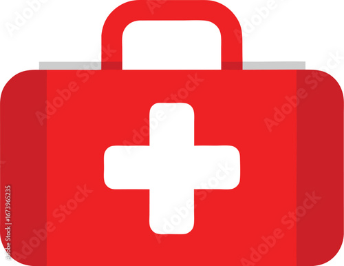 Red and white vector illustration of a first aid kit medical bag scalable icon for healthcare