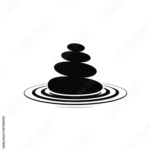 Zen stacked stones silhouette on rippling water surface for serenity and balance