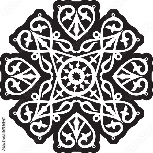 Vector monochrome Yakut amulet. Ornaments of the peoples of the Far North, Siberia, tundra, taiga