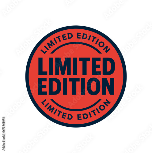 Round badge vector design text LIMITED EDITION bold modern font red and navy palette circular sticker style minimal vector isolated on white