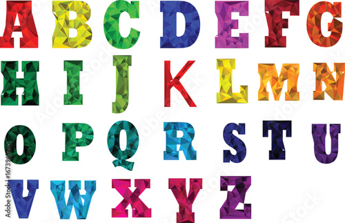 Colorful Polygon Alphabet A to Z Low Poly Geometric Vector Letters Set
