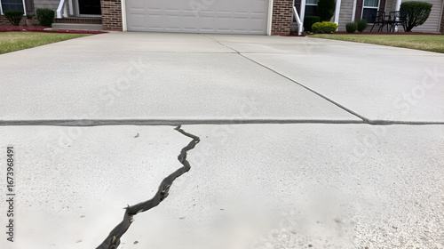 Cracked and settling concrete driveway. Home inspection, slab jacking, and sidewalk repair idea.