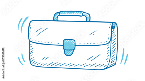 Blue briefcase doodle with motion lines illustration