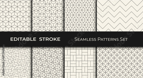 geometric seamless pattern set, editable line stroke