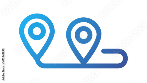 Blue location pins connected by line map marker navigation
