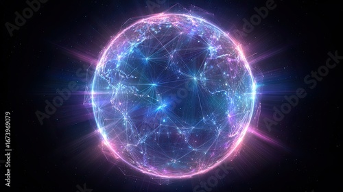 Wallpaper Mural Futuristic glowing Earth with neon digital network connections in space representing global technology Torontodigital.ca