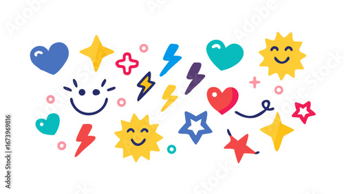 Cheerful Stars Hearts Lightning and Suns lightning bolts