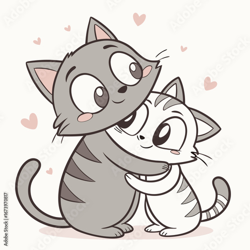 Vector art of two adorable cats hugging each other with hearts