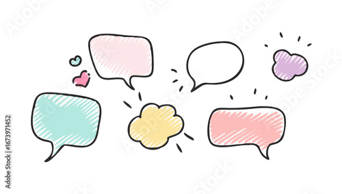 Colorful hand drawn speech bubbles comic communication