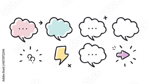 Comic speech bubbles and thought bubbles dialogue communication