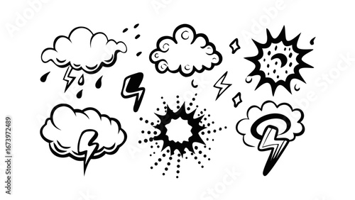 Comic weather and explosion doodles lightning