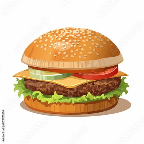 Juicy Cheeseburger with Sesame Seed Bun and Fresh Vegetables