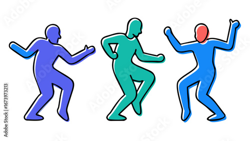 Dancing figures in vibrant colors silhouettes people