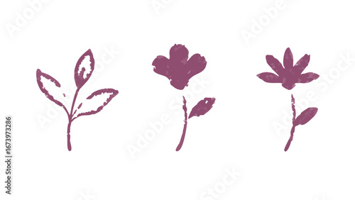 Delicate floral doodles in muted rose flower botanical