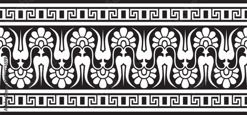 Vector  black monochrome classic seamless european national ornament. Ethnic contour pattern of the Romanesque peoples. Border, frame of ancient greece, roman empire.