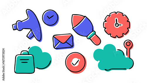 Doodle style office icons business communication